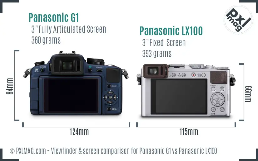 Panasonic G1 vs Panasonic LX100 Screen and Viewfinder comparison