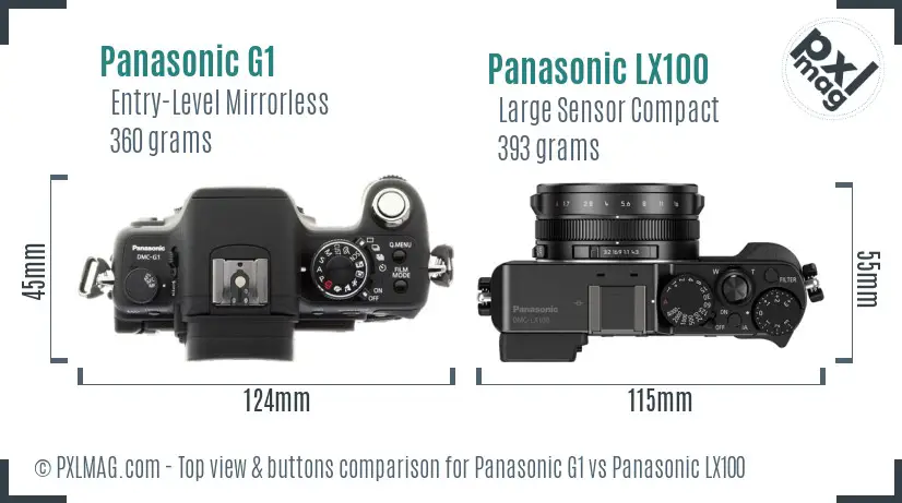 Panasonic G1 vs Panasonic LX100 top view buttons comparison