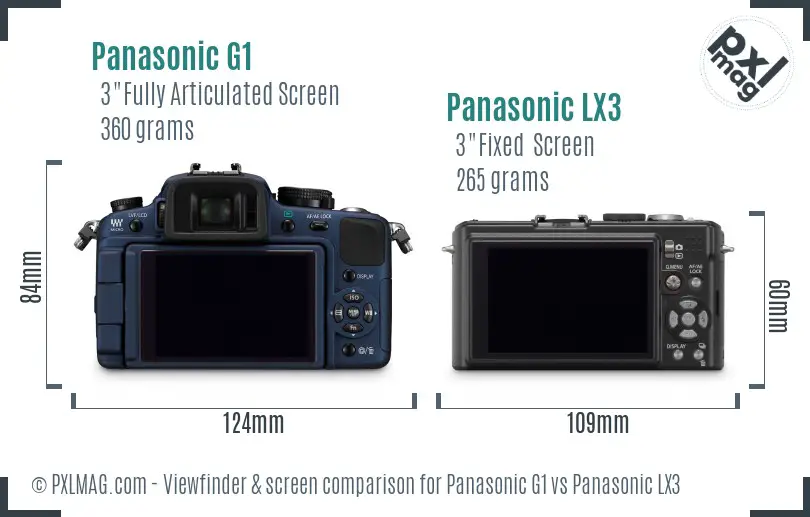 Panasonic G1 vs Panasonic LX3 Screen and Viewfinder comparison