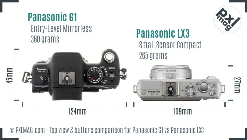 Panasonic G1 vs Panasonic LX3 top view buttons comparison