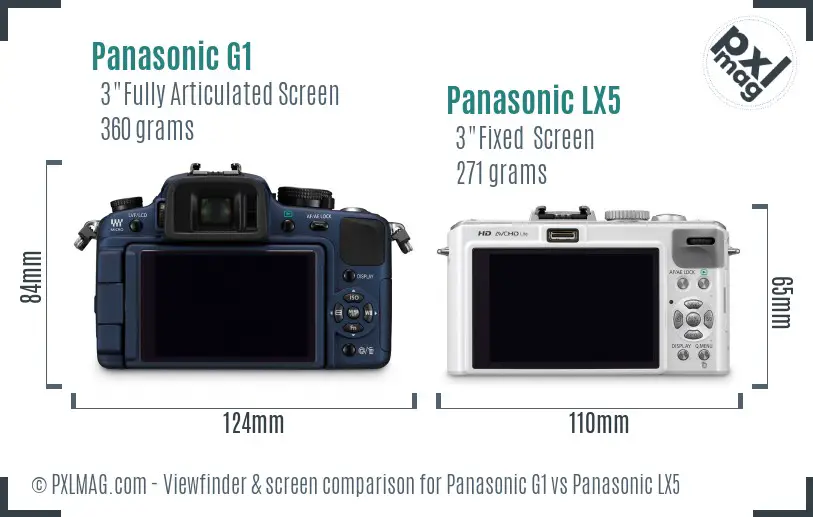 Panasonic G1 vs Panasonic LX5 Screen and Viewfinder comparison