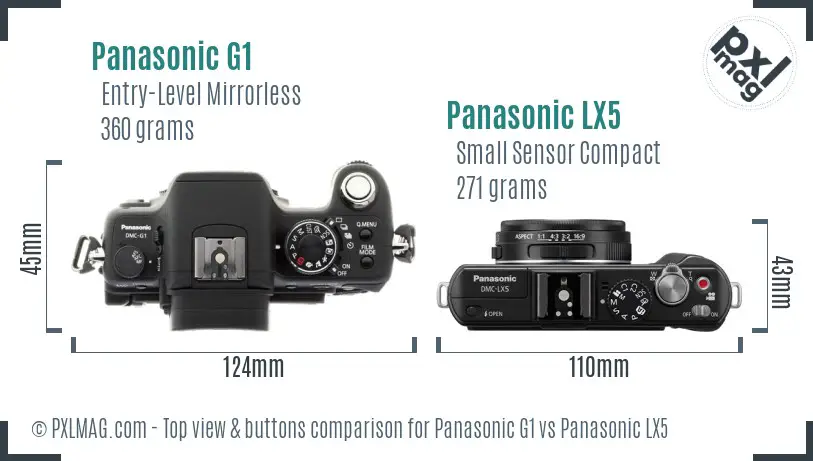 Panasonic G1 vs Panasonic LX5 top view buttons comparison