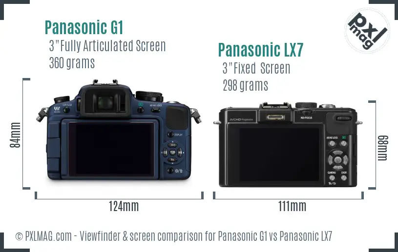 Panasonic G1 vs Panasonic LX7 Screen and Viewfinder comparison