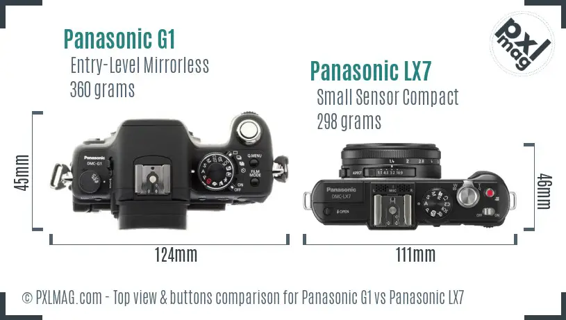 Panasonic G1 vs Panasonic LX7 top view buttons comparison