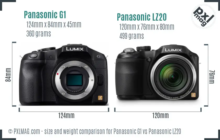 Panasonic G1 vs Panasonic LZ20 size comparison