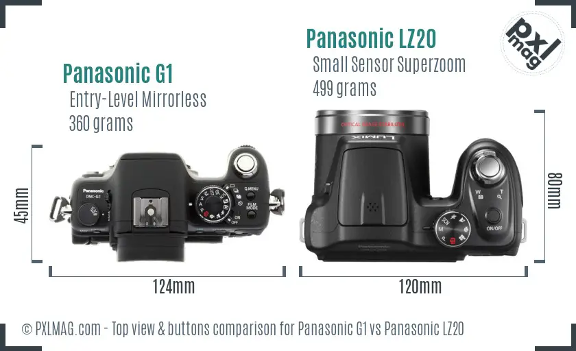 Panasonic G1 vs Panasonic LZ20 top view buttons comparison