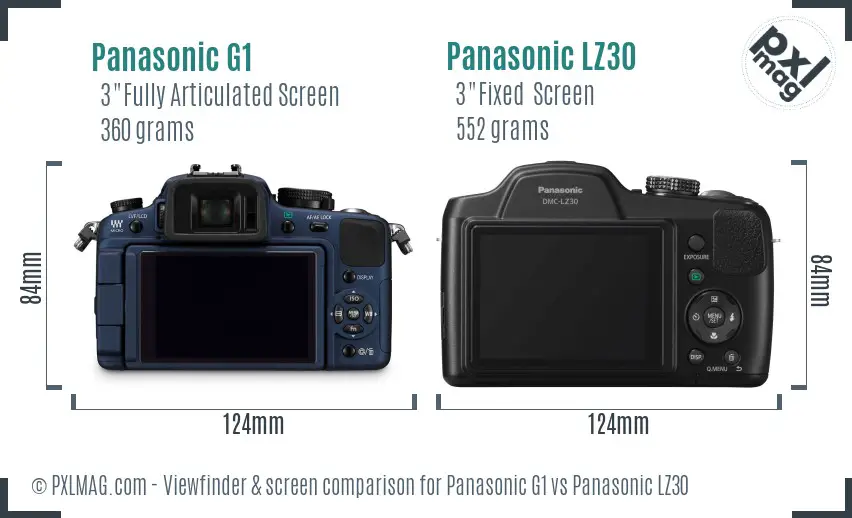 Panasonic G1 vs Panasonic LZ30 Screen and Viewfinder comparison