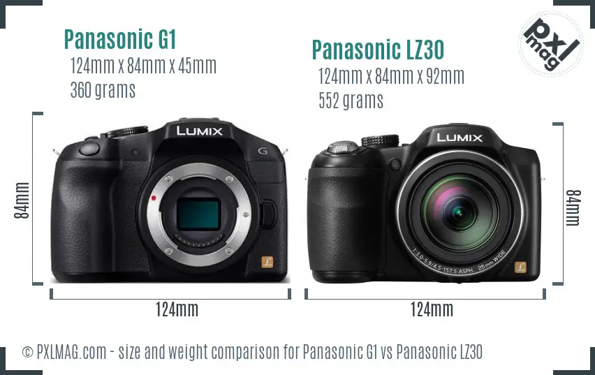Panasonic G1 vs Panasonic LZ30 size comparison