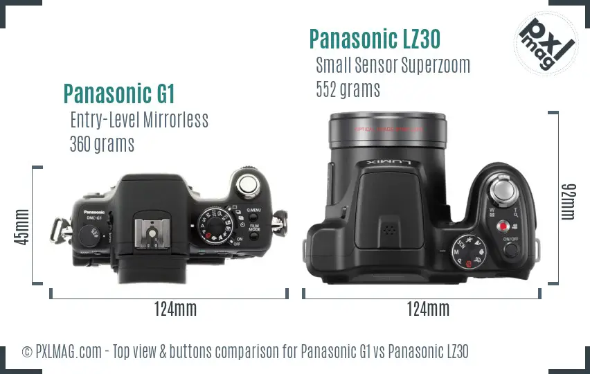 Panasonic G1 vs Panasonic LZ30 top view buttons comparison