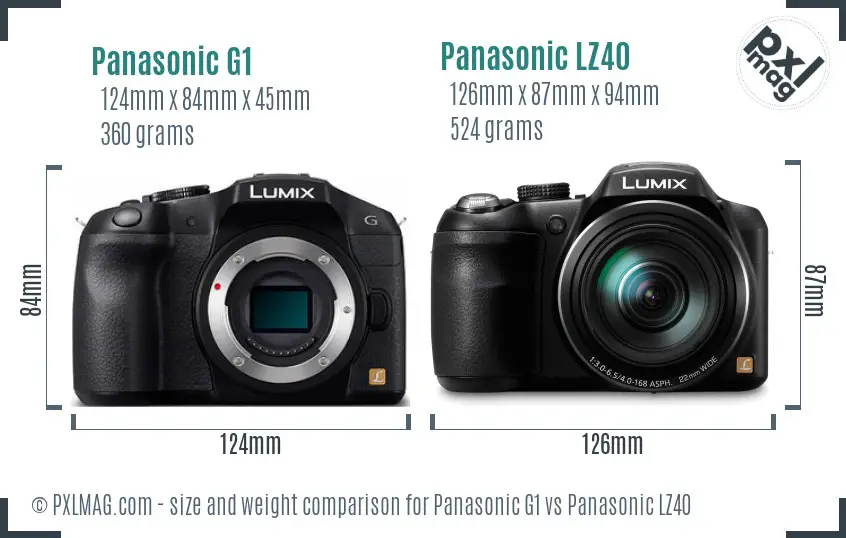 Panasonic G1 vs Panasonic LZ40 size comparison