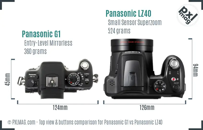 Panasonic G1 vs Panasonic LZ40 top view buttons comparison