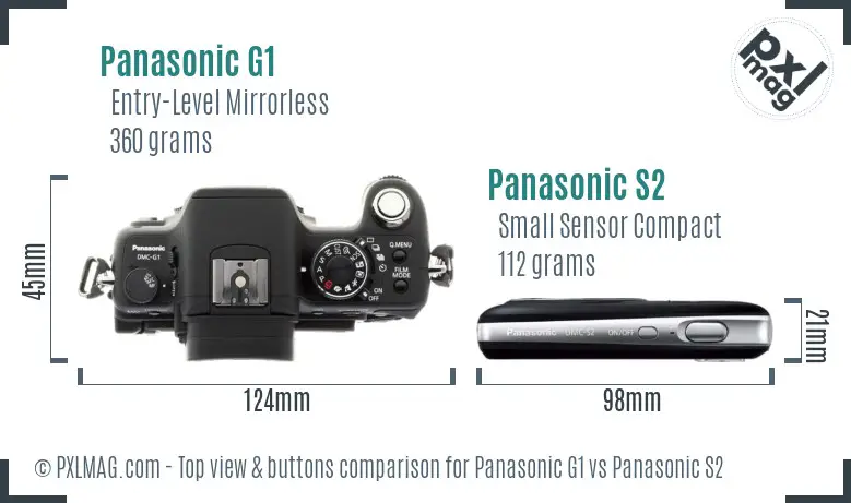 Panasonic G1 vs Panasonic S2 top view buttons comparison