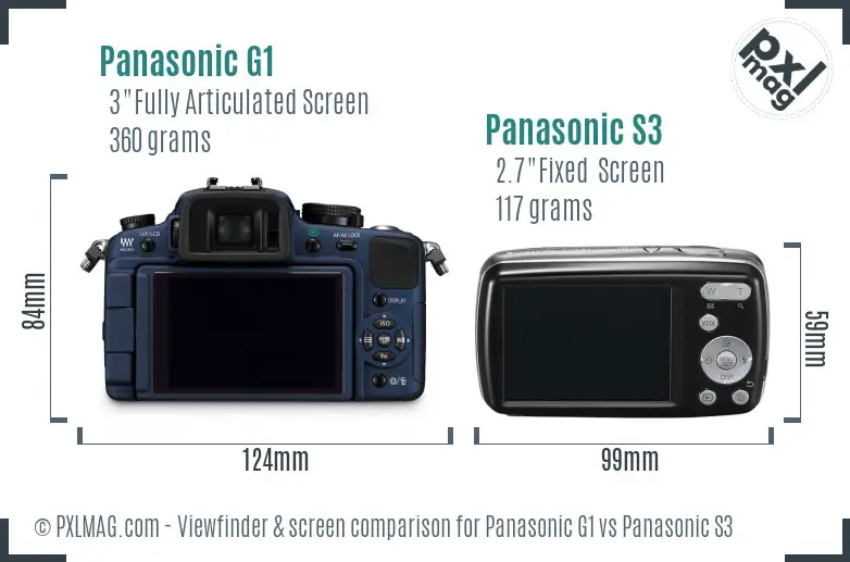 Panasonic G1 vs Panasonic S3 Screen and Viewfinder comparison