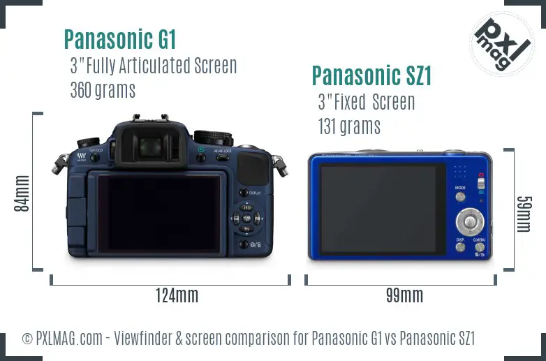 Panasonic G1 vs Panasonic SZ1 Screen and Viewfinder comparison