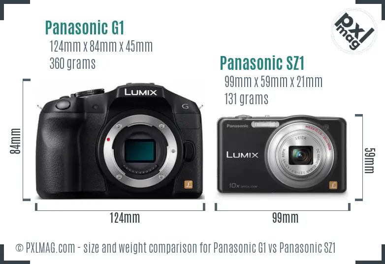 Panasonic G1 vs Panasonic SZ1 size comparison