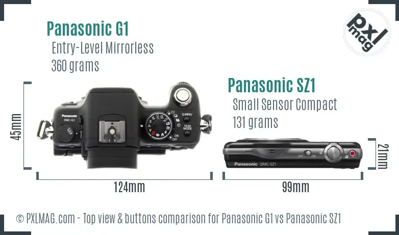 Panasonic G1 vs Panasonic SZ1 top view buttons comparison