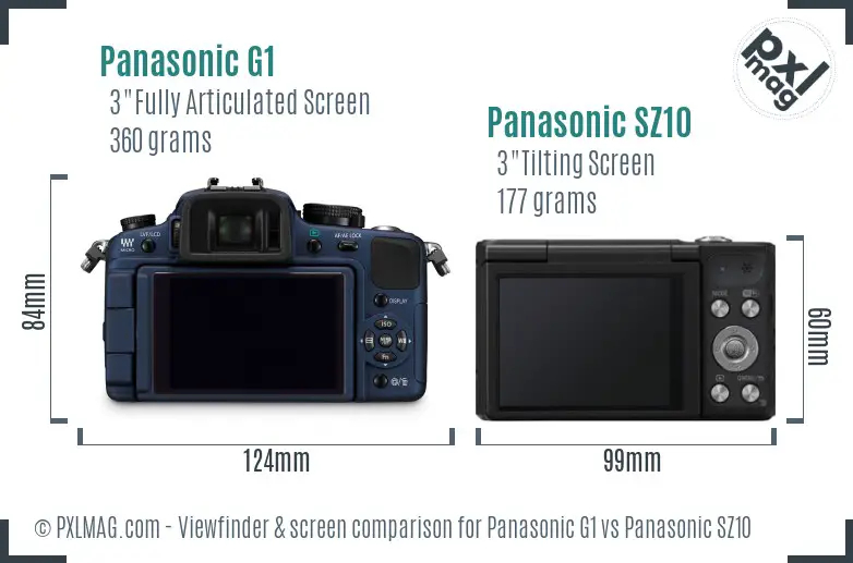 Panasonic G1 vs Panasonic SZ10 Screen and Viewfinder comparison