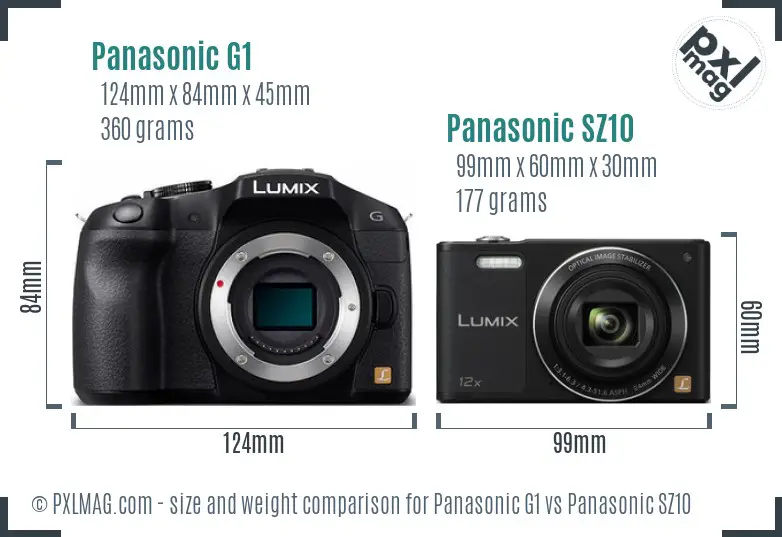 Panasonic G1 vs Panasonic SZ10 size comparison