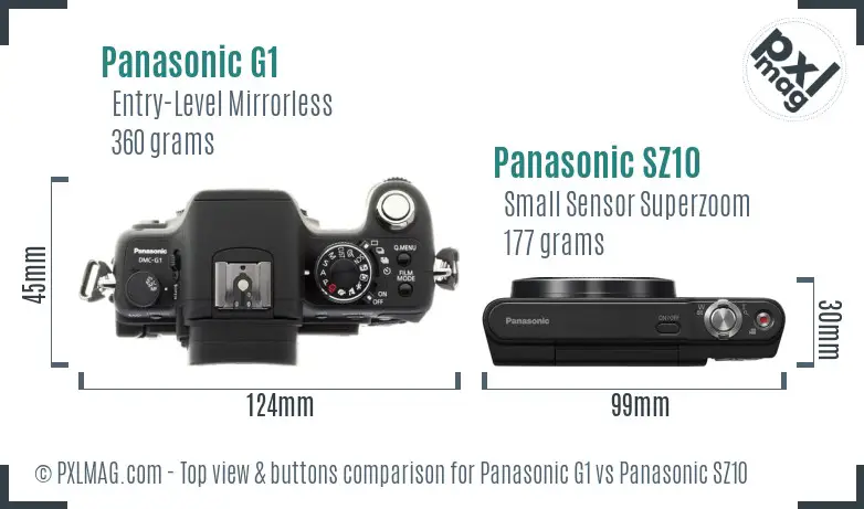 Panasonic G1 vs Panasonic SZ10 top view buttons comparison