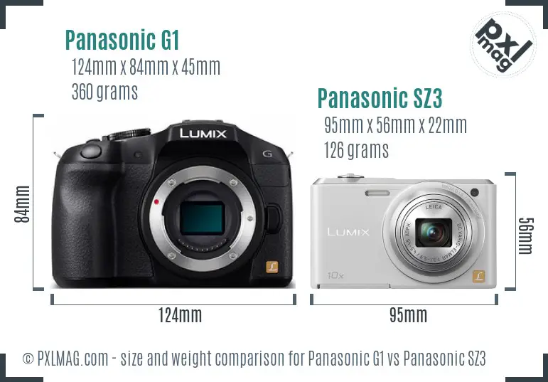 Panasonic G1 vs Panasonic SZ3 size comparison