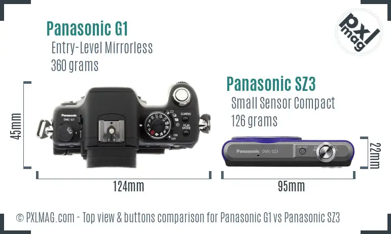 Panasonic G1 vs Panasonic SZ3 top view buttons comparison