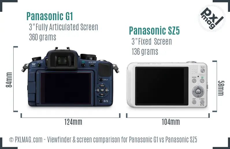 Panasonic G1 vs Panasonic SZ5 Screen and Viewfinder comparison