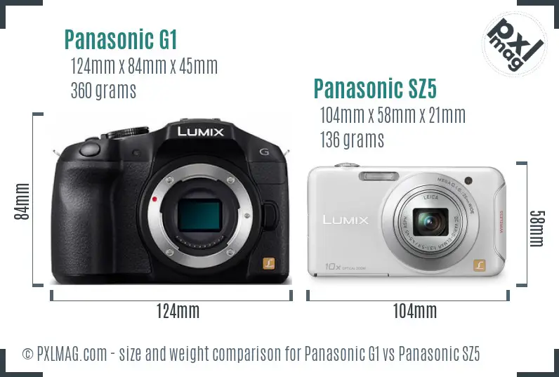 Panasonic G1 vs Panasonic SZ5 size comparison