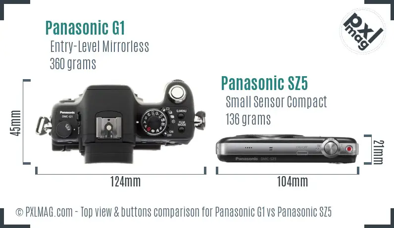 Panasonic G1 vs Panasonic SZ5 top view buttons comparison