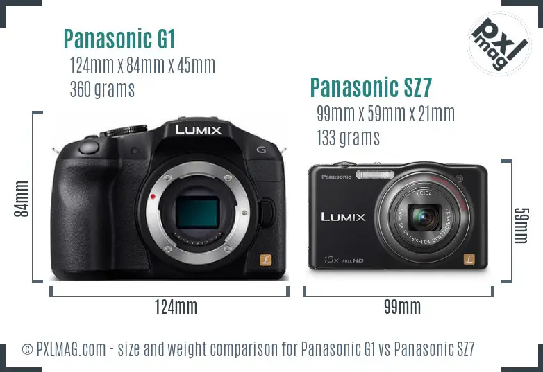 Panasonic G1 vs Panasonic SZ7 size comparison