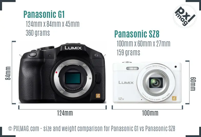 Panasonic G1 vs Panasonic SZ8 size comparison