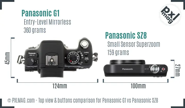 Panasonic G1 vs Panasonic SZ8 top view buttons comparison