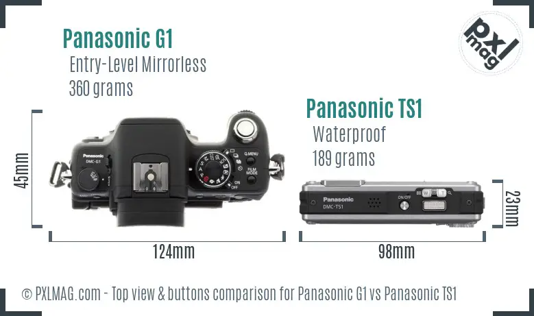 Panasonic G1 vs Panasonic TS1 top view buttons comparison