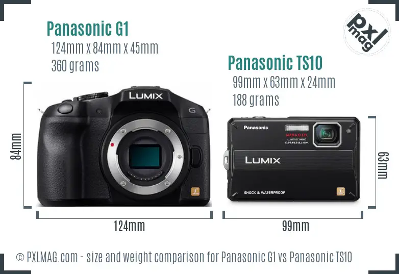 Panasonic G1 vs Panasonic TS10 size comparison