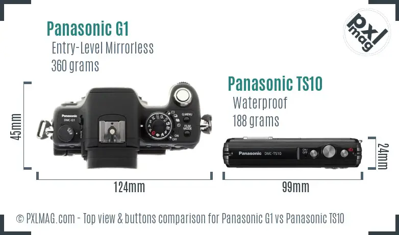 Panasonic G1 vs Panasonic TS10 top view buttons comparison