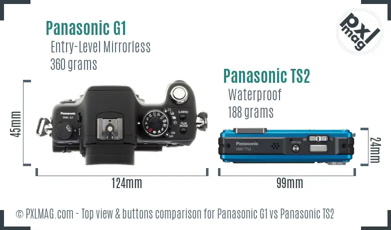 Panasonic G1 vs Panasonic TS2 top view buttons comparison