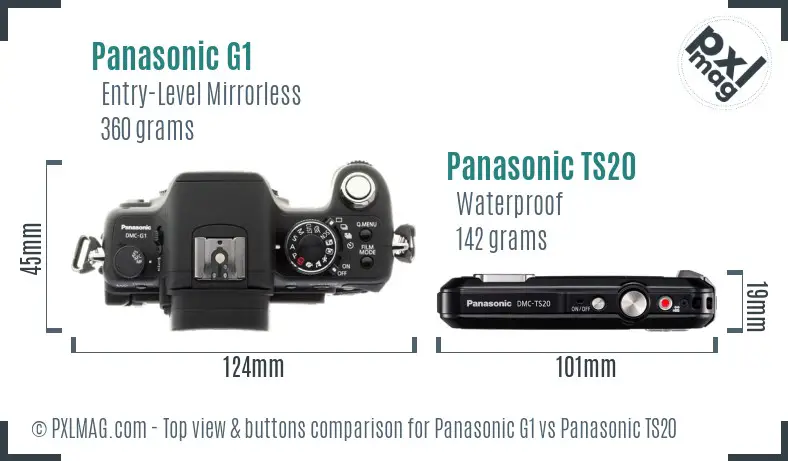 Panasonic G1 vs Panasonic TS20 top view buttons comparison