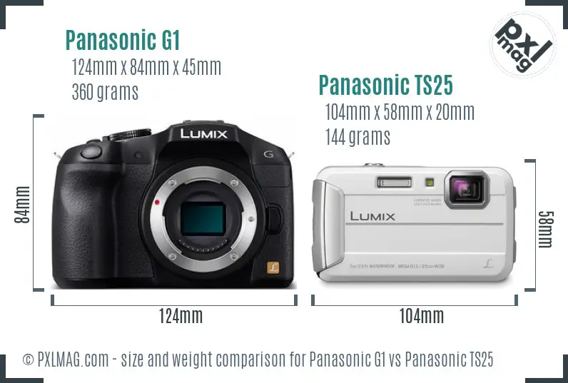Panasonic G1 vs Panasonic TS25 size comparison