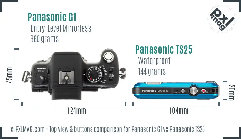 Panasonic G1 vs Panasonic TS25 top view buttons comparison