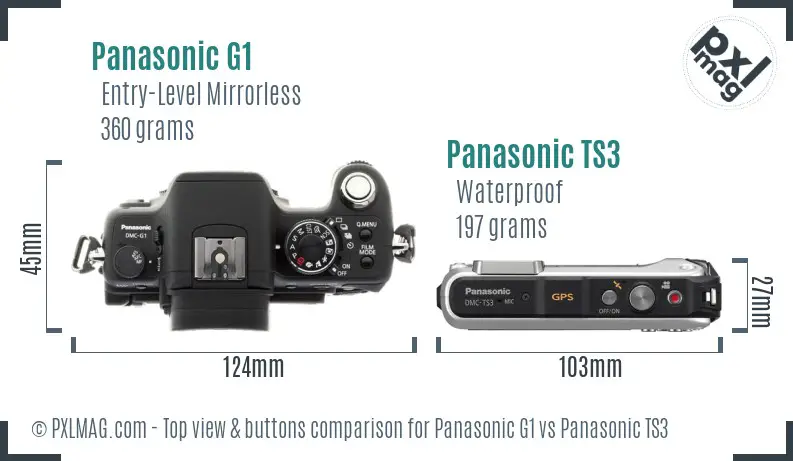 Panasonic G1 vs Panasonic TS3 top view buttons comparison
