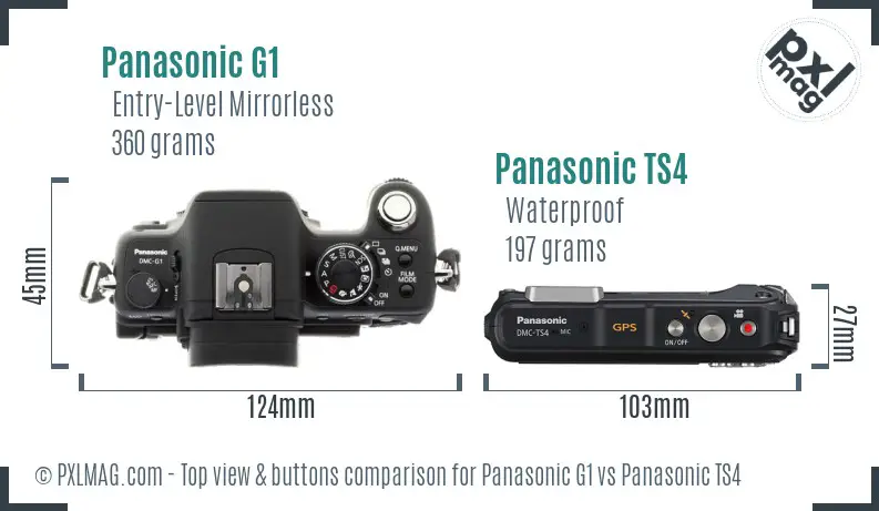 Panasonic G1 vs Panasonic TS4 top view buttons comparison