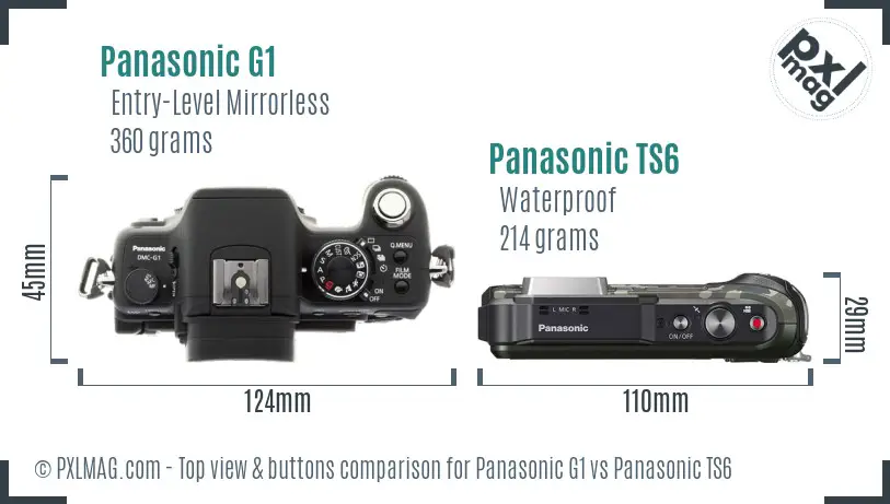 Panasonic G1 vs Panasonic TS6 top view buttons comparison