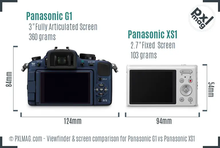Panasonic G1 vs Panasonic XS1 Screen and Viewfinder comparison
