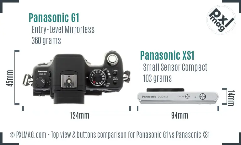 Panasonic G1 vs Panasonic XS1 top view buttons comparison