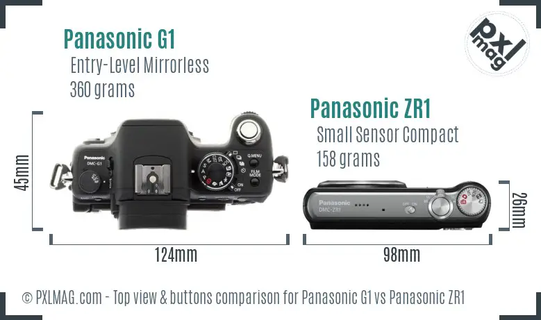 Panasonic G1 vs Panasonic ZR1 top view buttons comparison