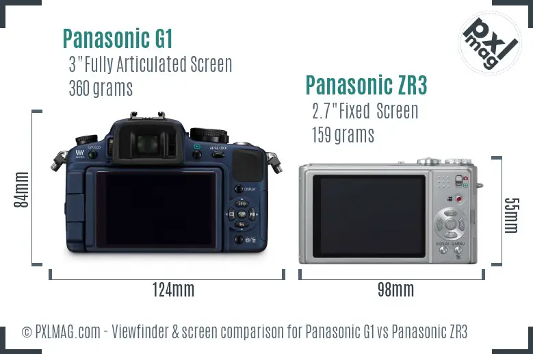 Panasonic G1 vs Panasonic ZR3 Screen and Viewfinder comparison