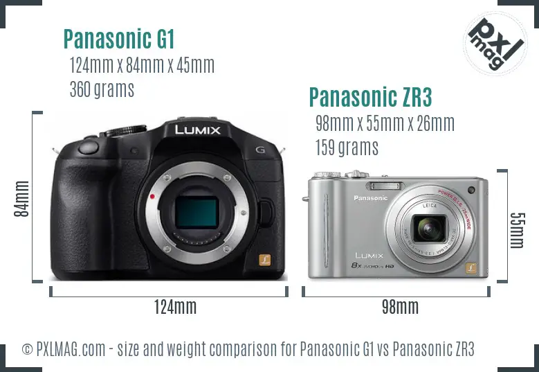 Panasonic G1 vs Panasonic ZR3 size comparison