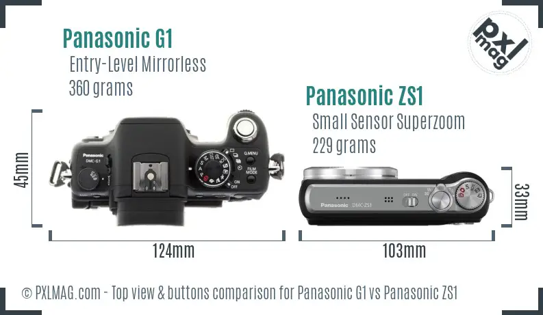 Panasonic G1 vs Panasonic ZS1 top view buttons comparison