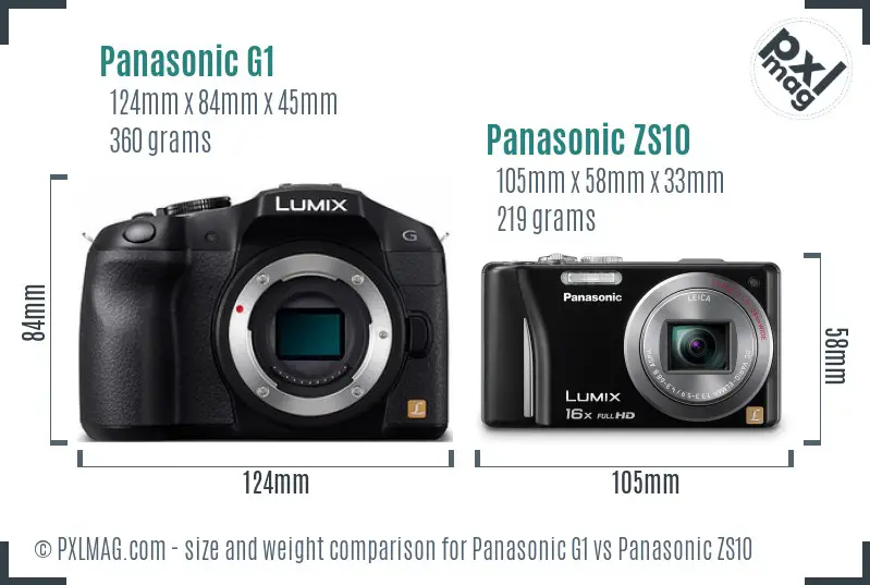 Panasonic G1 vs Panasonic ZS10 size comparison