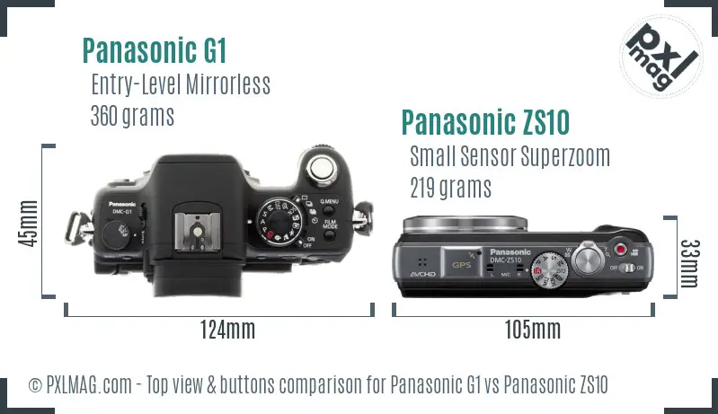 Panasonic G1 vs Panasonic ZS10 top view buttons comparison