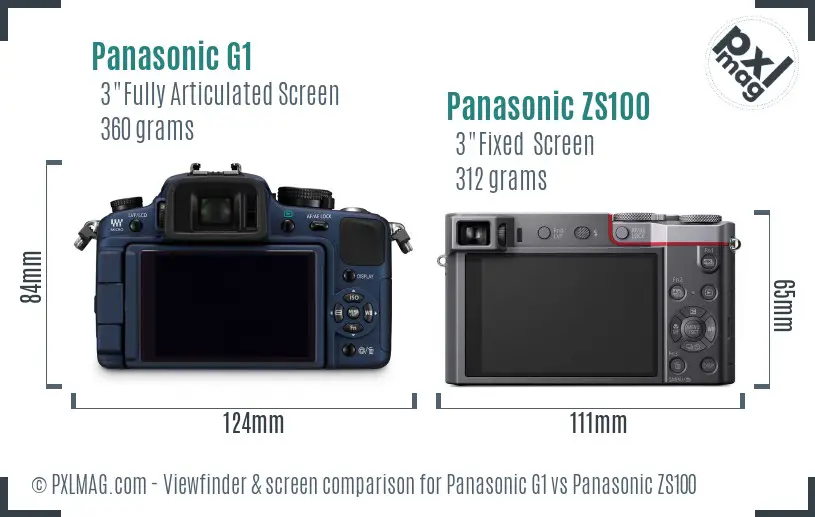 Panasonic G1 vs Panasonic ZS100 Screen and Viewfinder comparison
